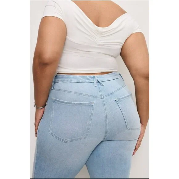 NWT Good American Flare Leg  Jeans sz 26 Light Wash Denim With Flat-Tummy Tech - Picture 4 of 14